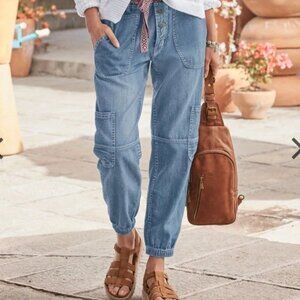 Sundance Jolienne Denim Cargo Joggers Jeans Cotton Button Fly Pants Size 10